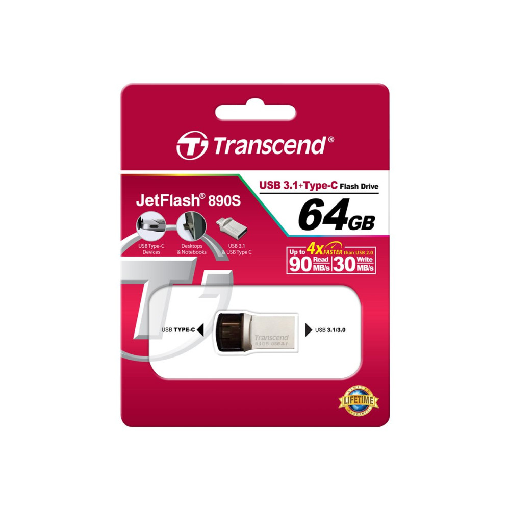 Produktbild för Transcend JetFlash 890 - USB flash-enhet - 64 GB