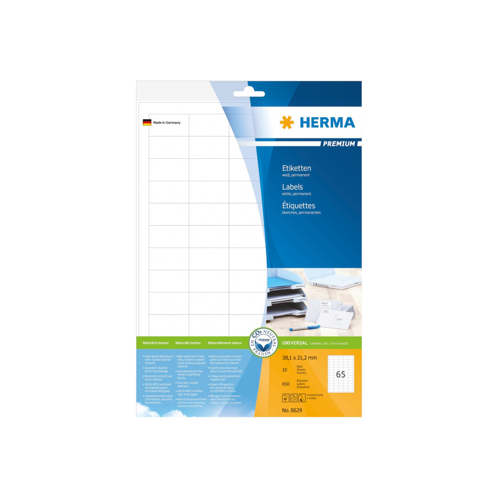 Produktbild för HERMA Premium - laminerade etiketter - matt - 650 etikett (er) - 38.1 x 21.2 mm