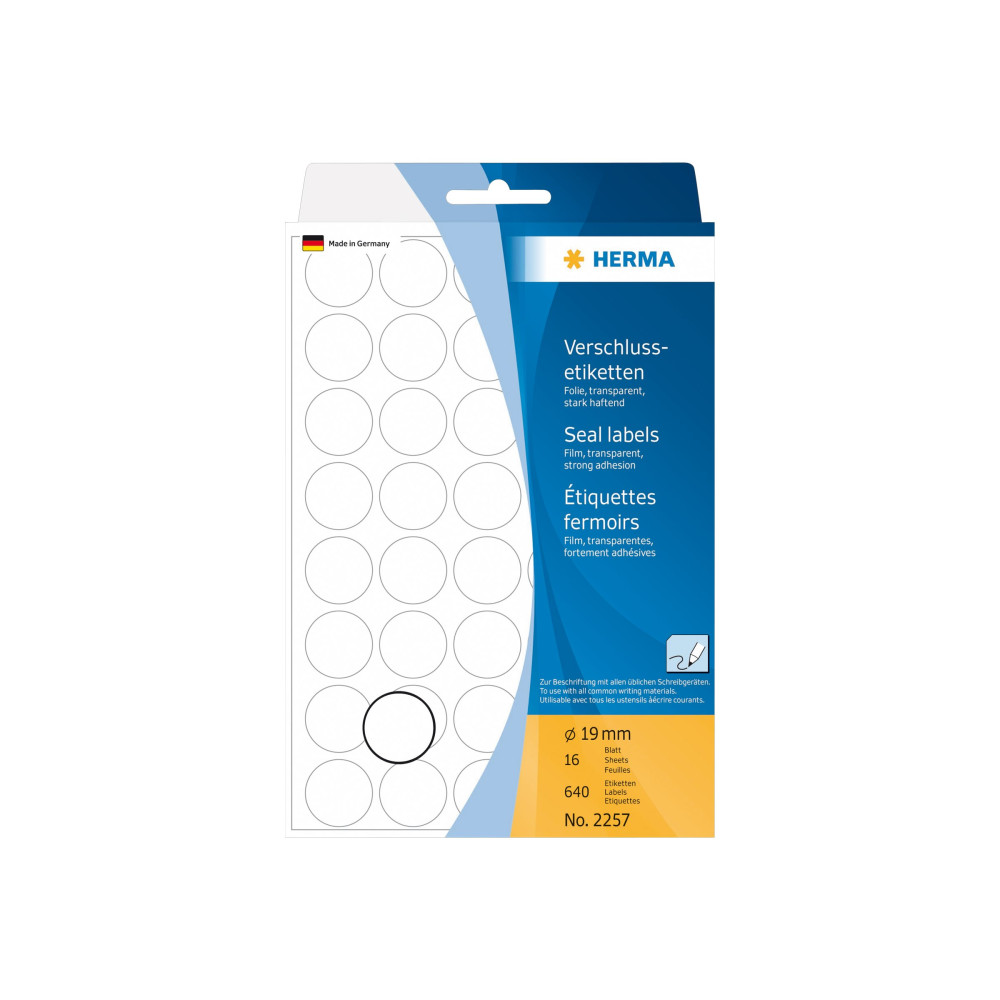Produktbild för HERMA - tätningsetikett - 19 mm diameter - transparent - polyester (paket om 640)