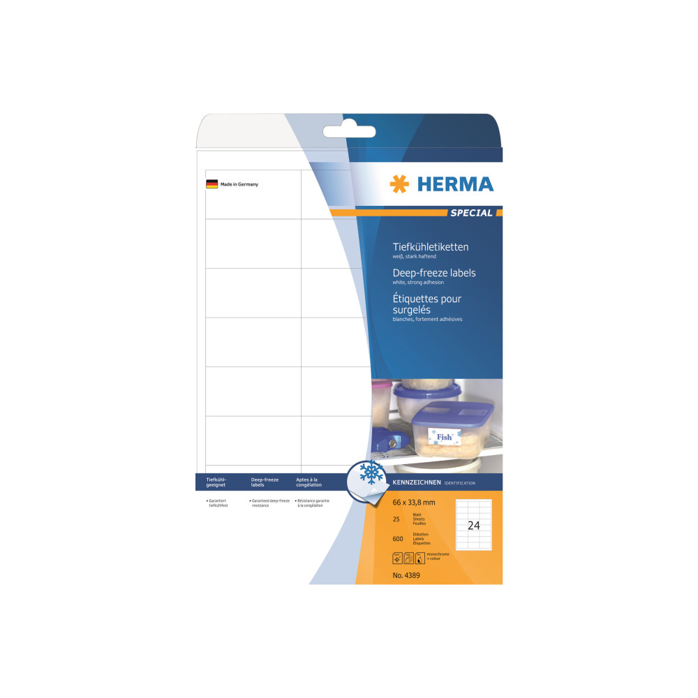 Produktbild för HERMA Special - permanenta självhäftande matta pappersetiketter för djupfryst - 600 etikett (er) - 66 x 33.8 mm