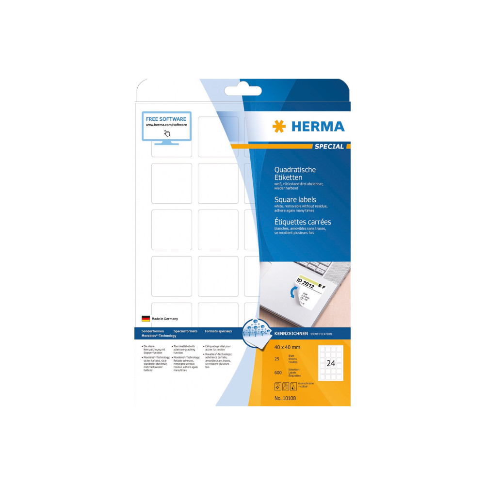 Produktbild för HERMA Special - etiketter - matt - 600 etikett (er) - 40 x 40 mm