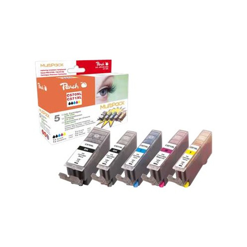 Peach Peach Multi Pack XL - 5-pack - svart, gul, cyan, magenta - kompatibel - bläckpatron (alternativ för: Canon CLI-571BKXL, Canon CLI-571CXL, Canon CLI-571MXL, Canon CLI-571YXL, Canon PGI-570PGBKXL)