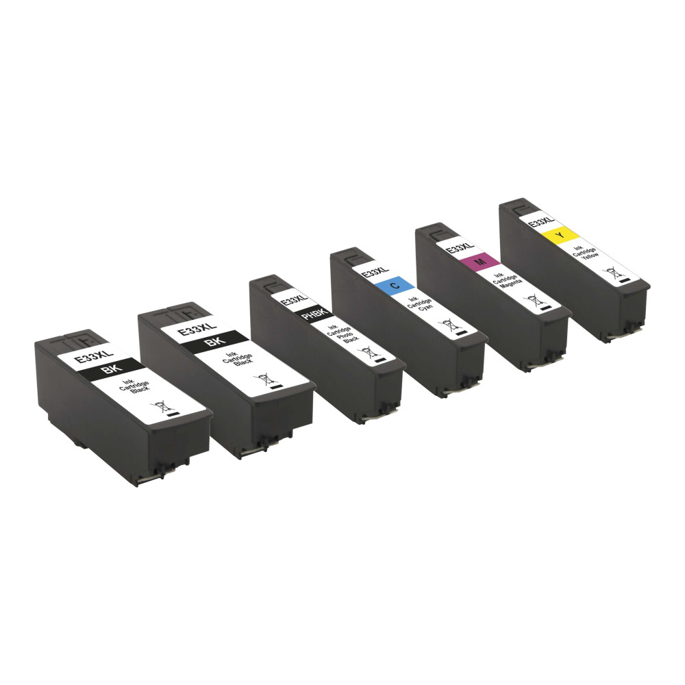 Produktbild för Peach Multi Pack Plus XL - 6-pack - svart, gul, cyan, magenta - kompatibel - bläckpatron (alternativ för: Epson 33XL, Epson T3351, Epson T3357, Epson T3361, Epson T3362, Epson T3363, Epson T3364)