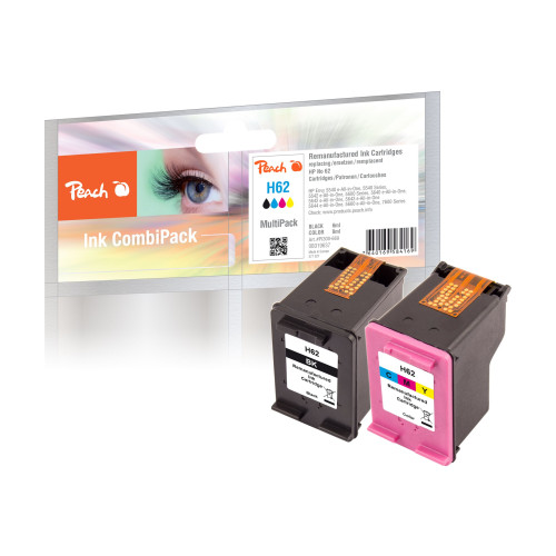 Peach Peach Multi Pack H62 - 2-pack - svart, färg (cyan, magenta, gul) - kompatibel - återanvänd - bläckpatron (alternativ för: HP 62)