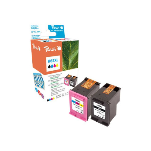 Peach Peach - 2-pack - svart, färg (cyan, magenta, gul) - kompatibel - återanvänd - bläckpatron (alternativ för: HP 62XL, HP C2P05AE, HP C2P07AE)