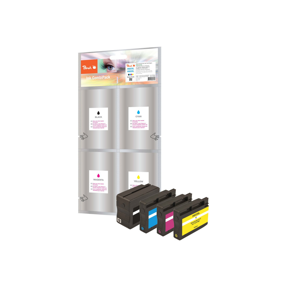 Produktbild för Peach Multi Pack - 4-pack - svart, gul, cyan, magenta - kompatibel - återanvänd - bläckpatron (alternativ för: HP 932XL, HP 933XL, HP CN053AE, HP CN054AE, HP CN055AE, HP CN056AE)