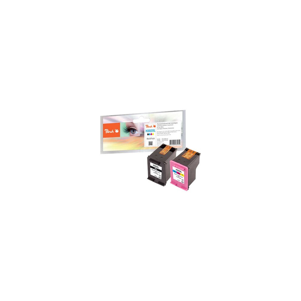 Produktbild för Peach Multi Pack - 2-pack - svart, färg (cyan, magenta, gul) - kompatibel - bläckpatron (alternativ för: HP 302XL)