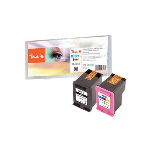 Peach Peach Multi Pack - 2-pack - svart, färg (cyan, magenta, gul) - kompatibel - bläckpatron (alternativ för: HP 302XL)