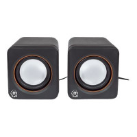Produktbild för Manhattan 2600 Series Speaker System, Small Size, Big Sound, Two Speakers, Stereo, USB power, Output: 2x 3W, 3.5mm plug for sound, In-Line volume control, Cable 0.9m, Black, Three Year Warranty, Box - högtalare - för persondator