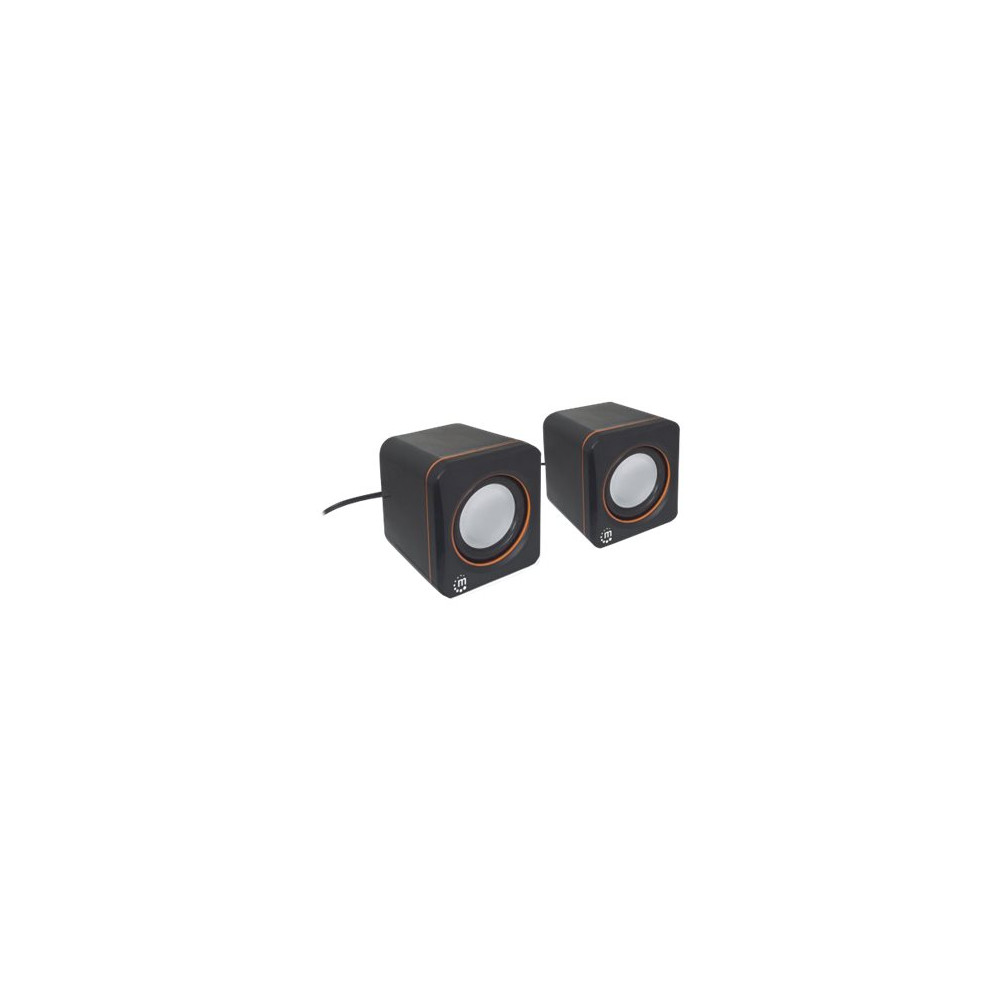 Produktbild för Manhattan 2600 Series Speaker System, Small Size, Big Sound, Two Speakers, Stereo, USB power, Output: 2x 3W, 3.5mm plug for sound, In-Line volume control, Cable 0.9m, Black, Three Year Warranty, Box - högtalare - för persondator