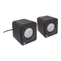 Produktbild för Manhattan 2600 Series Speaker System, Small Size, Big Sound, Two Speakers, Stereo, USB power, Output: 2x 3W, 3.5mm plug for sound, In-Line volume control, Cable 0.9m, Black, Three Year Warranty, Box - högtalare - för persondator