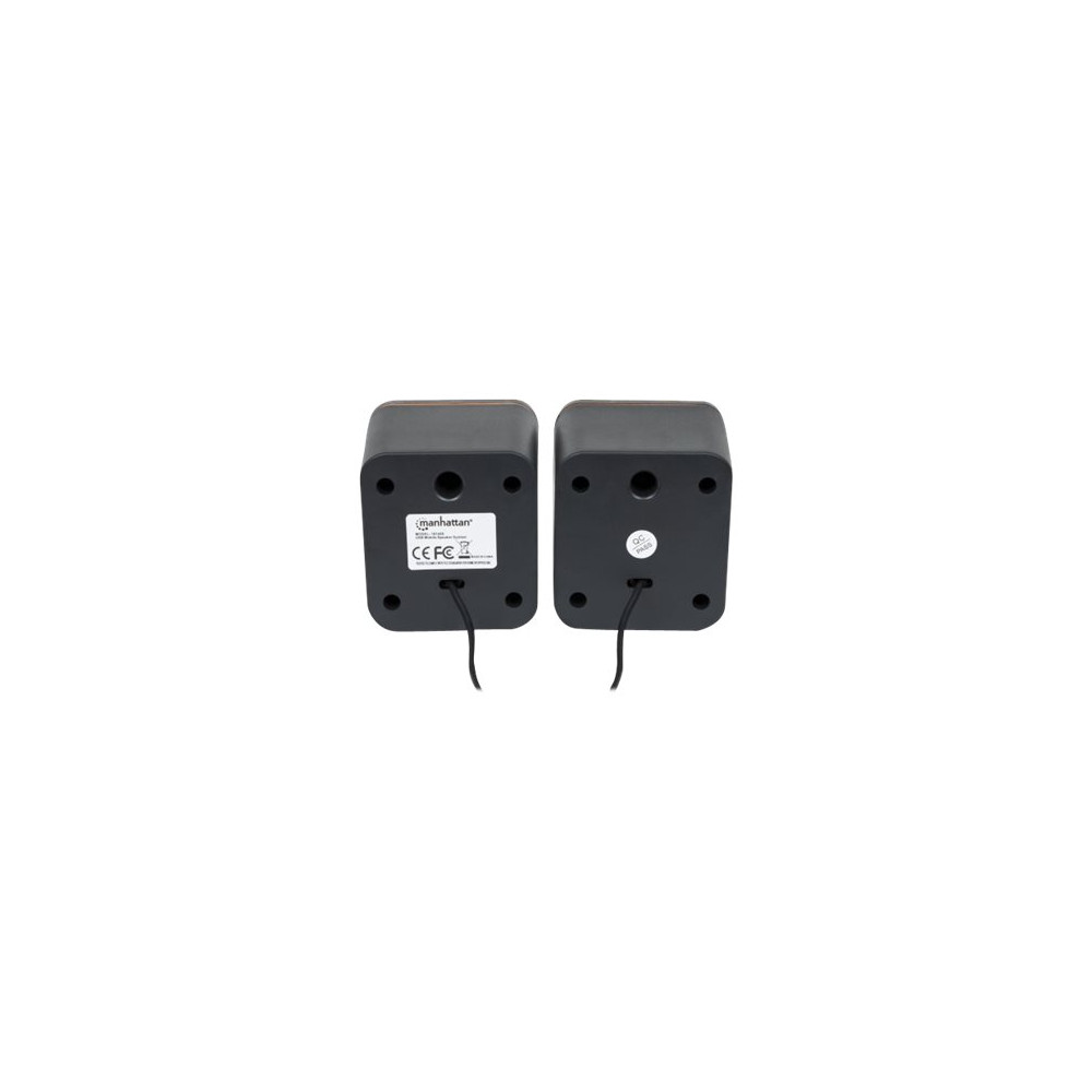 Produktbild för Manhattan 2600 Series Speaker System, Small Size, Big Sound, Two Speakers, Stereo, USB power, Output: 2x 3W, 3.5mm plug for sound, In-Line volume control, Cable 0.9m, Black, Three Year Warranty, Box - högtalare - för persondator