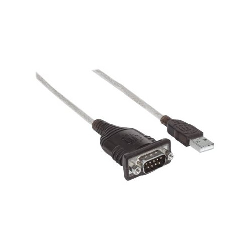 Manhattan Manhattan USB-A to Serial Converter cable, 45cm, Male to Male, Serial/RS232/COM/DB9, Prolific PL-2303RA Chip, Black/Silver cable, Three Year Warranty, Polybag - seriell adapter - USB - RS-232 x 1