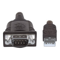 Produktbild för Manhattan USB-A to Serial Converter cable, 45cm, Male to Male, Serial/RS232/COM/DB9, Prolific PL-2303RA Chip, Black/Silver cable, Three Year Warranty, Polybag - seriell adapter - USB - RS-232 x 1