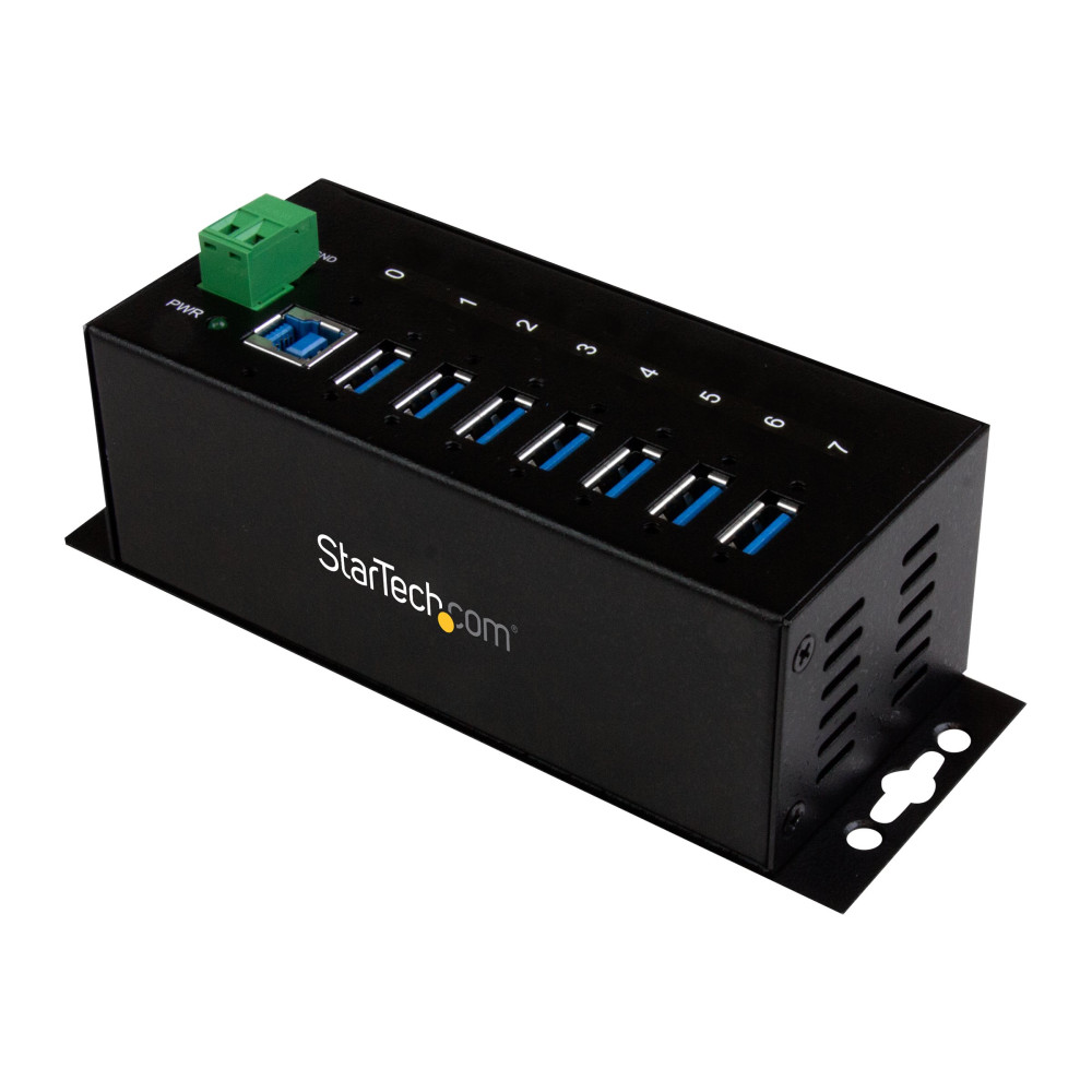 Produktbild för StarTech.com USB 3.0-hubb med 7 portar - Industriell USB-A-hubb i metall med ESD-skydd och 350 W överspänningsskydd - Monterbar på DIN-skena, vägg eller skrivbord - TAA-kompatibel USB-expansionshubb - hubb - 7 portar