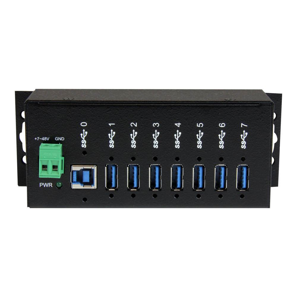 Produktbild för StarTech.com USB 3.0-hubb med 7 portar - Industriell USB-A-hubb i metall med ESD-skydd och 350 W överspänningsskydd - Monterbar på DIN-skena, vägg eller skrivbord - TAA-kompatibel USB-expansionshubb - hubb - 7 portar