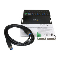 Produktbild för StarTech.com USB 3.0-hubb med 7 portar - Industriell USB-A-hubb i metall med ESD-skydd och 350 W överspänningsskydd - Monterbar på DIN-skena, vägg eller skrivbord - TAA-kompatibel USB-expansionshubb - hubb - 7 portar