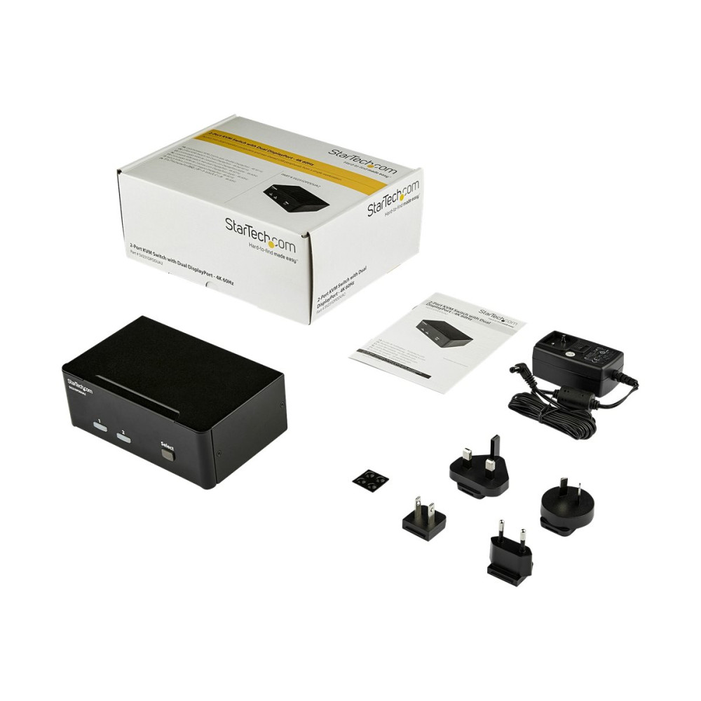 Produktbild för Startech DisplayPort KVM-switch med 2 portar för dubbla skärmar - 4K 60 Hz - omkopplare för tangentbord/video/mus/ljud/USB - 2 portar