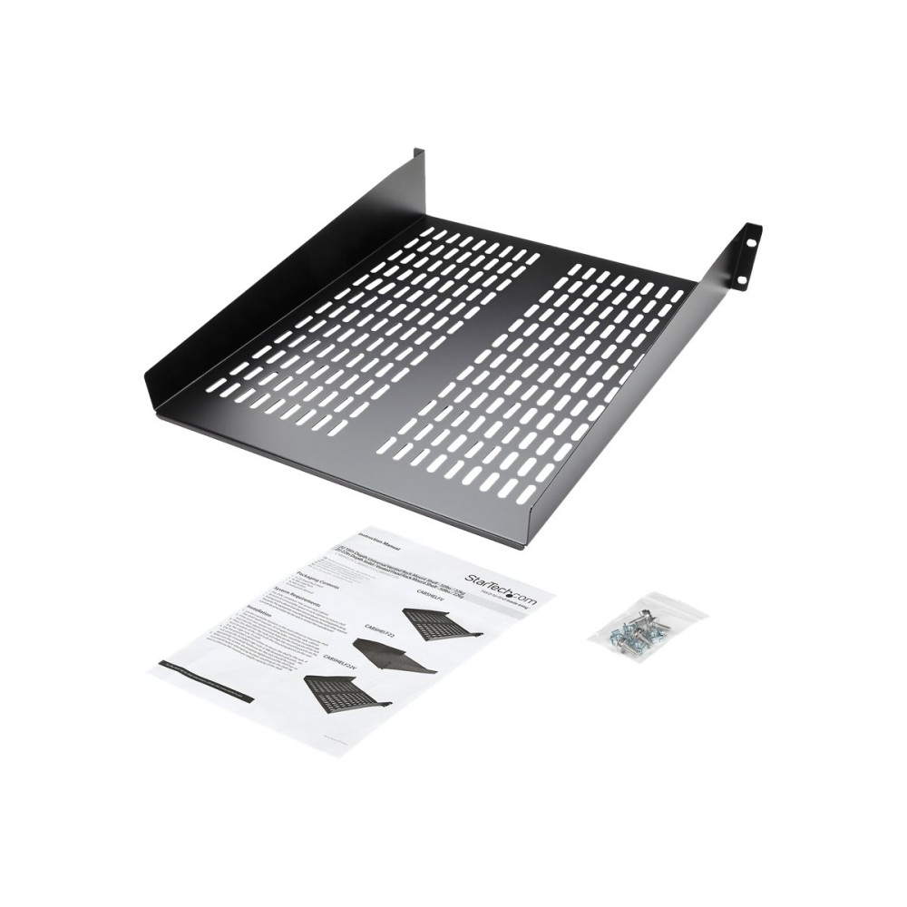 Produktbild för StarTech.com 1U Server Rack Shelf, 2U 22in Universal Fixed Vented Network Rack Shelf/Cantilever Tray for 19" AV/Data/Network Equipment Enclosure w/Cage Nuts & Screws, 50lbs Weight Cap. - 2U Network Rack Shelf (CABSHELF22V) - hylla för rack - 2U