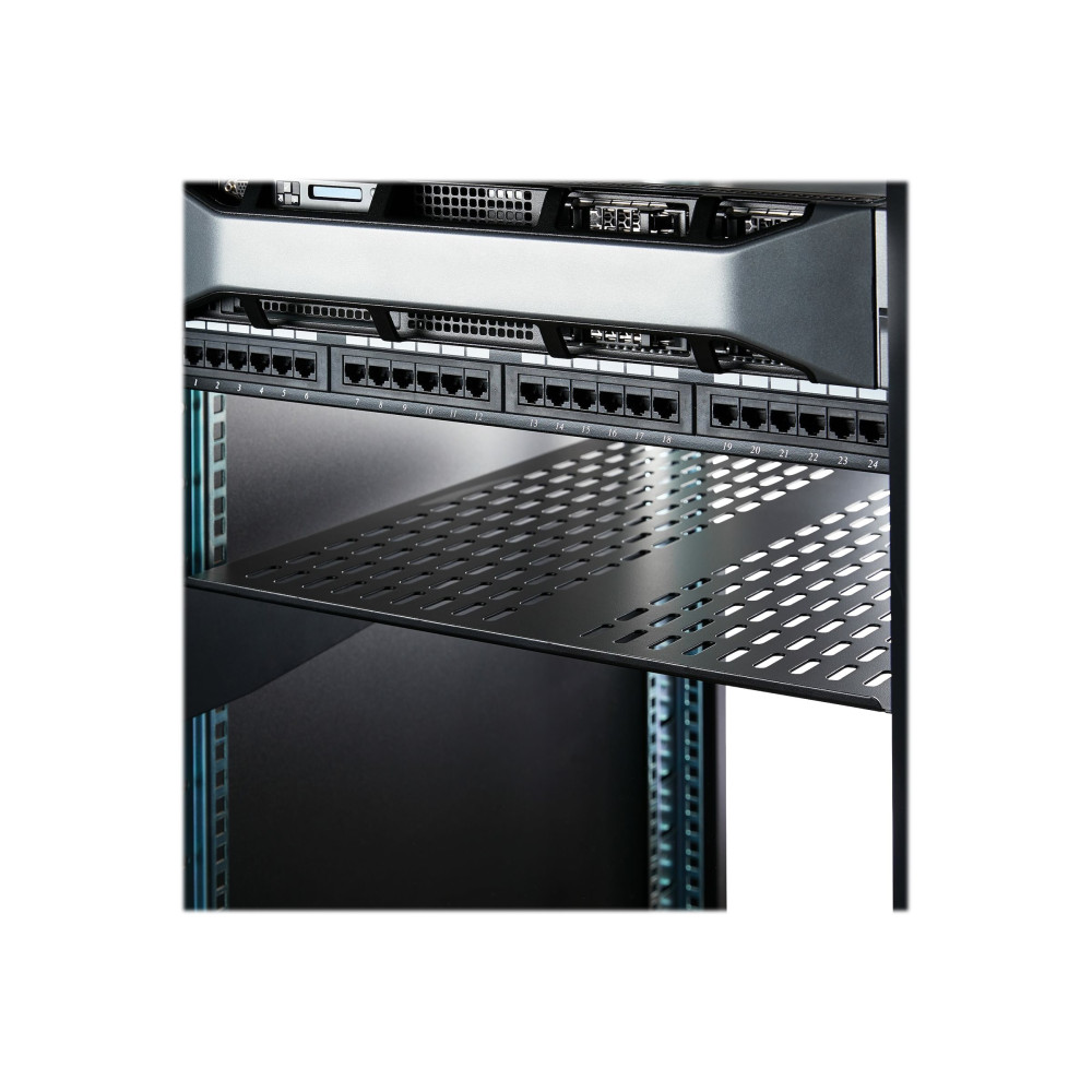 Produktbild för StarTech.com 1U Server Rack Shelf, 2U 22in Universal Fixed Vented Network Rack Shelf/Cantilever Tray for 19" AV/Data/Network Equipment Enclosure w/Cage Nuts & Screws, 50lbs Weight Cap. - 2U Network Rack Shelf (CABSHELF22V) - hylla för rack - 2U