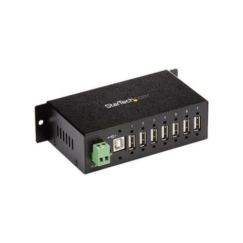 StarTech.com StarTech.com USB 2.0-hubb med 7 portar - Industriell USB-A-hubb i metall med ESD-skydd och 350 W överspänningsskydd - Monterbar på DIN-skena, vägg eller skrivbord - TAA-kompatibel USB-expansionshubb - hubb - 7 portar