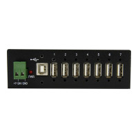 Produktbild för StarTech.com USB 2.0-hubb med 7 portar - Industriell USB-A-hubb i metall med ESD-skydd och 350 W överspänningsskydd - Monterbar på DIN-skena, vägg eller skrivbord - TAA-kompatibel USB-expansionshubb - hubb - 7 portar
