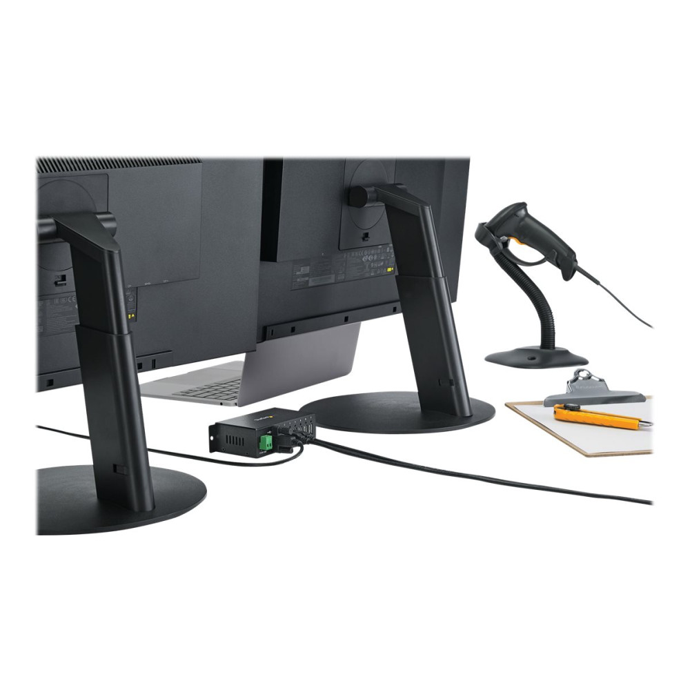 Produktbild för StarTech.com USB 2.0-hubb med 7 portar - Industriell USB-A-hubb i metall med ESD-skydd och 350 W överspänningsskydd - Monterbar på DIN-skena, vägg eller skrivbord - TAA-kompatibel USB-expansionshubb - hubb - 7 portar