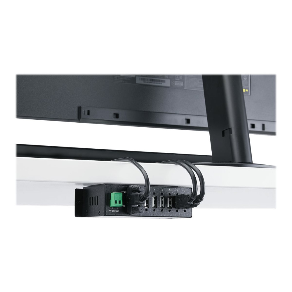 Produktbild för StarTech.com USB 2.0-hubb med 7 portar - Industriell USB-A-hubb i metall med ESD-skydd och 350 W överspänningsskydd - Monterbar på DIN-skena, vägg eller skrivbord - TAA-kompatibel USB-expansionshubb - hubb - 7 portar