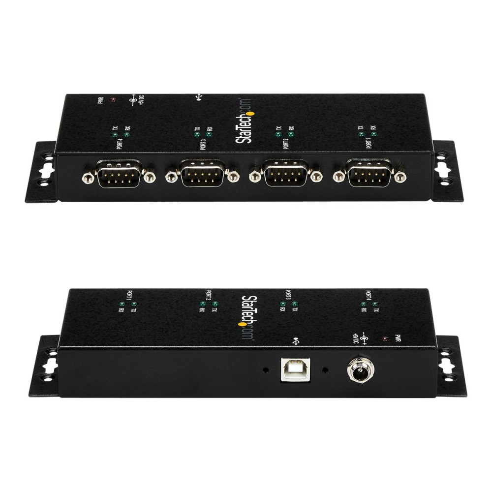 Produktbild för StarTech.com USB till DB9 RS232 seriell adapterhubb med 4 portar - Industriell DIN Rail och väggmonterbar - seriell adapter - USB 2.0 - RS-232 x 4