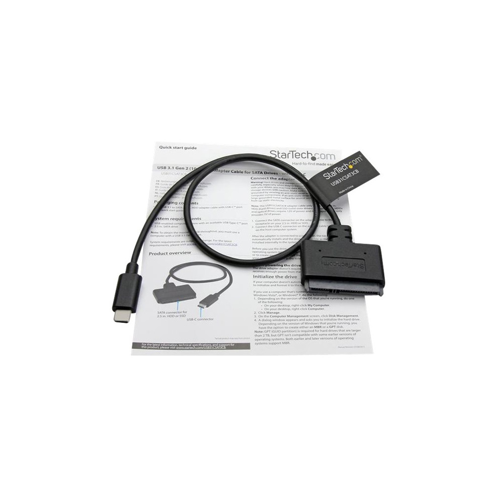 Produktbild för Startech USB 3.1 (10 Gbps) Adapterkabel för 2,5" SATA-enheter - med USB-C - kontrollerkort - SATA 6Gb/s - USB 3.1 (Gen 2)