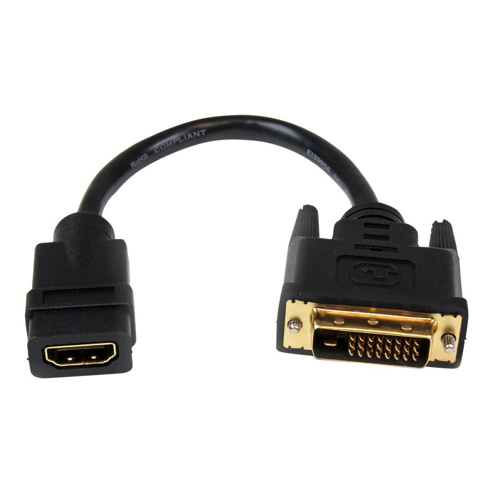 Produktbild för StarTech.com 20 cm HDMI till DVI-D-videokabeladapter - HDMI-hona till DVI-hane - videokort - HDMI / DVI - 20.32 cm