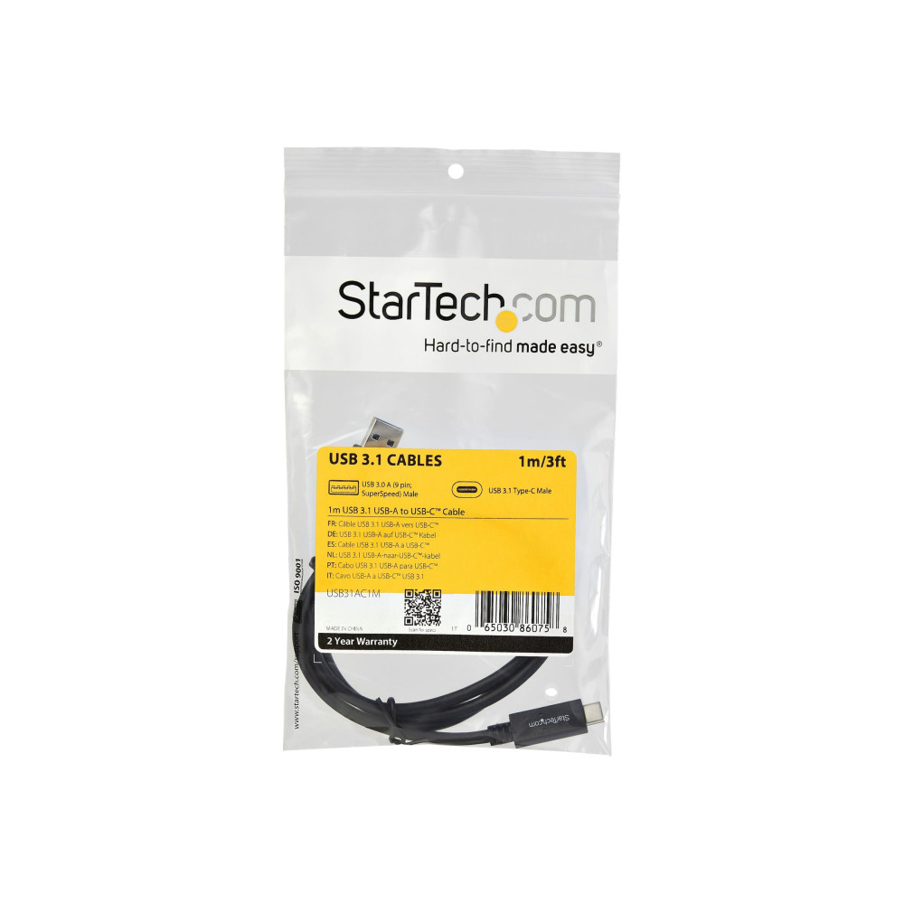 Produktbild för StarTech.com 1 m USB till USB-C-kabel - M/M - USB typ C-kabel - USB-C till USB typ A - 1 m