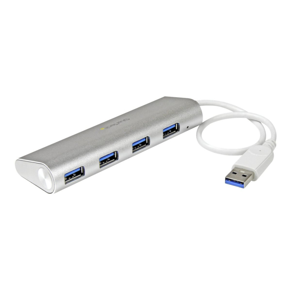 Produktbild för Startech Bärbar USB 3.0-hubb med 4 portar och inbyggd kabel - hubb - 4 portar