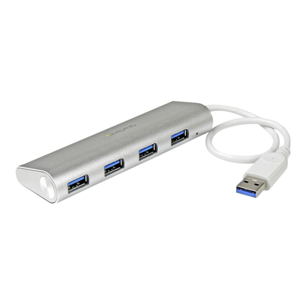 Produktbild för Startech Bärbar USB 3.0-hubb med 4 portar och inbyggd kabel - hubb - 4 portar