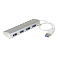 Produktbild för Startech Bärbar USB 3.0-hubb med 4 portar och inbyggd kabel - hubb - 4 portar