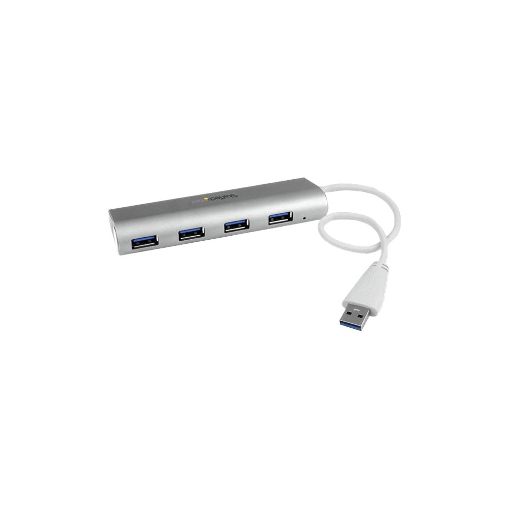 Produktbild för Startech Bärbar USB 3.0-hubb med 4 portar och inbyggd kabel - hubb - 4 portar