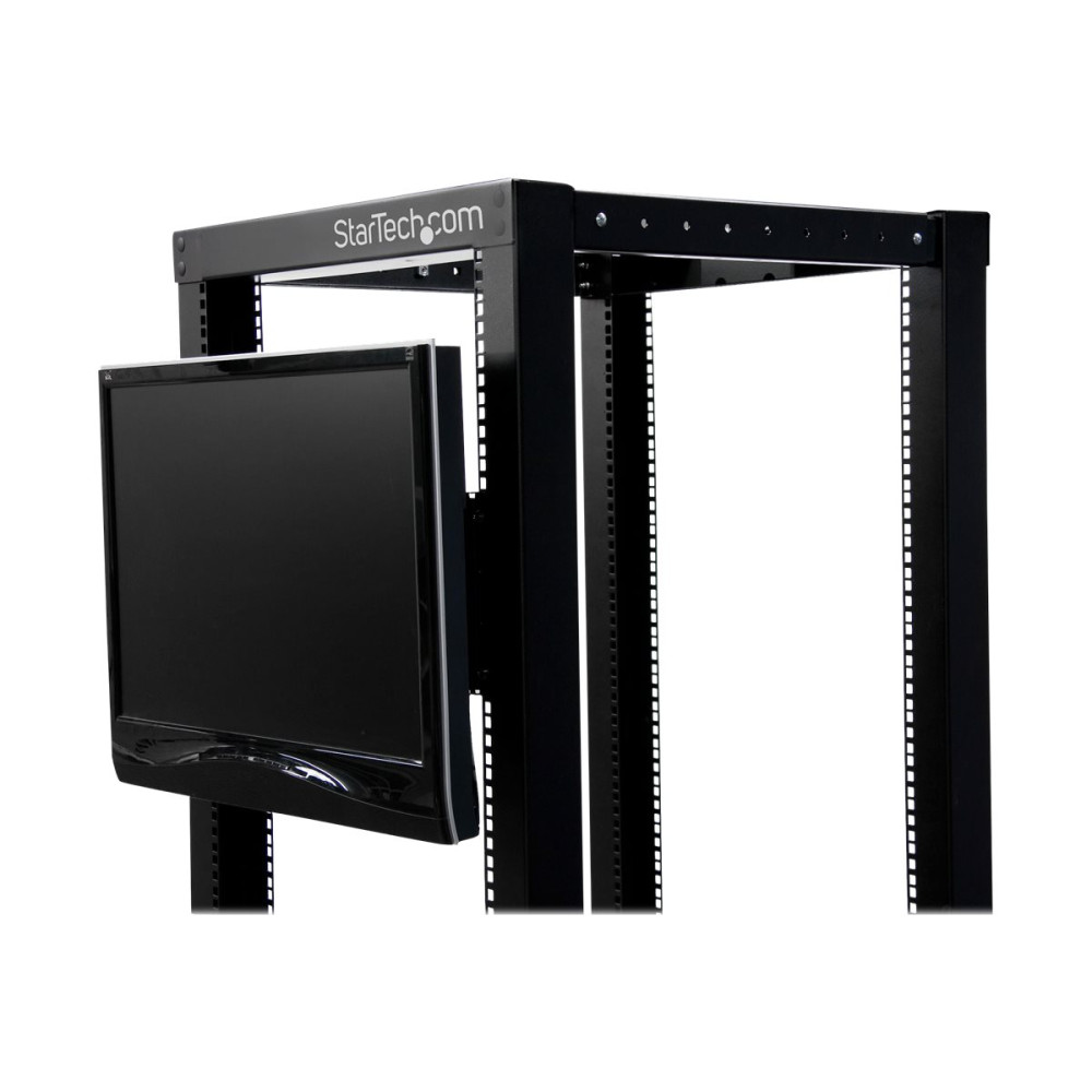Produktbild för StarTech.com 4U Universal VESA LCD Monitor Mounting Bracket for 19-inch Rack or Cabinet - TAA Compliant - Cold-Pressed Steel Bracket (RKLCDBK) monteringssats - för LCD-display - svart