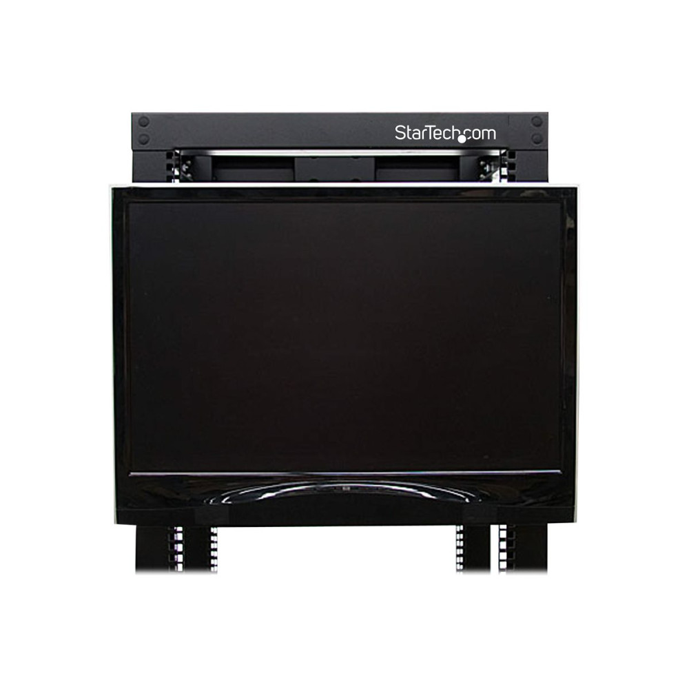 Produktbild för StarTech.com 4U Universal VESA LCD Monitor Mounting Bracket for 19-inch Rack or Cabinet - TAA Compliant - Cold-Pressed Steel Bracket (RKLCDBK) monteringssats - för LCD-display - svart