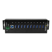 Produktbild för Startech USB 3.0-hubb med 10 portar - Industriell USB-A-hubb i metall med ESD- och överspänningsskydd - Monterbar på DIN-skena, vägg eller skrivbord - TAA-kompatibel USB-expansionshubb - hubb - 10 portar