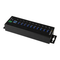 Produktbild för Startech USB 3.0-hubb med 10 portar - Industriell USB-A-hubb i metall med ESD- och överspänningsskydd - Monterbar på DIN-skena, vägg eller skrivbord - TAA-kompatibel USB-expansionshubb - hubb - 10 portar
