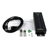 Produktbild för Startech USB 3.0-hubb med 10 portar - Industriell USB-A-hubb i metall med ESD- och överspänningsskydd - Monterbar på DIN-skena, vägg eller skrivbord - TAA-kompatibel USB-expansionshubb - hubb - 10 portar