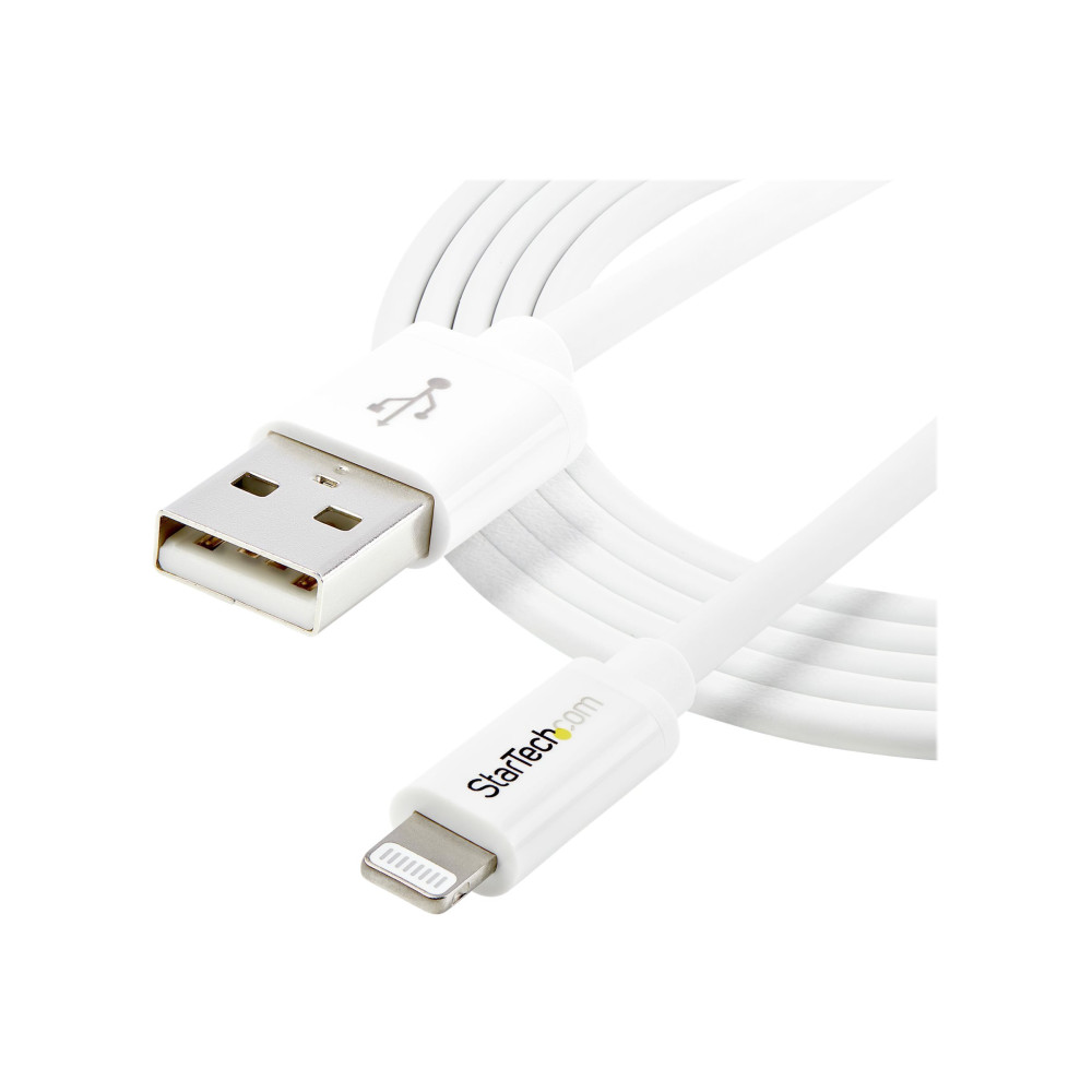 Produktbild för Startech 2 m USB till Lightning-kabel - Lång iPhone/iPad/iPod-laddningskabel - Lightning till USB-kabel - Apple MFi-certifierad - Vit - Lightning-kabel - Lightning / USB - 2 m