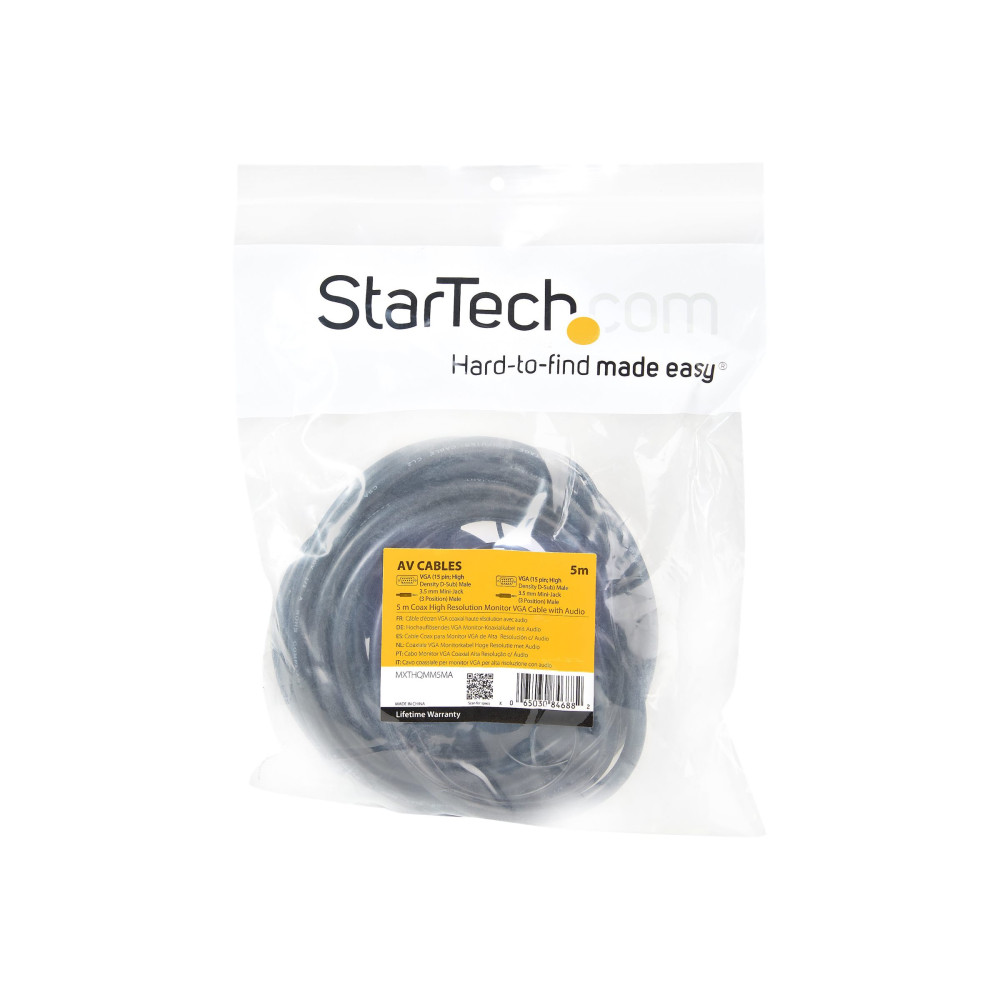 Produktbild för StarTech.com 5 m videokoaxialkabel med audio för VGA-skärm med hög upplösning HD15 M/M - VGA-kabel - 5 m