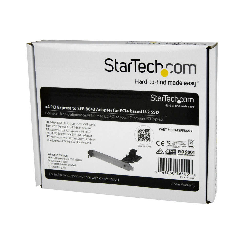 Produktbild för Startech 4-Lane PCI Express to SFF-8643 Adapter for PCIe NVMe U.2 SSD - U.2 2.5" NVMe SSD Adapter (PEX4SFF8643) - gränssnittsadapter - SAS 12Gb/s - PCIe x4