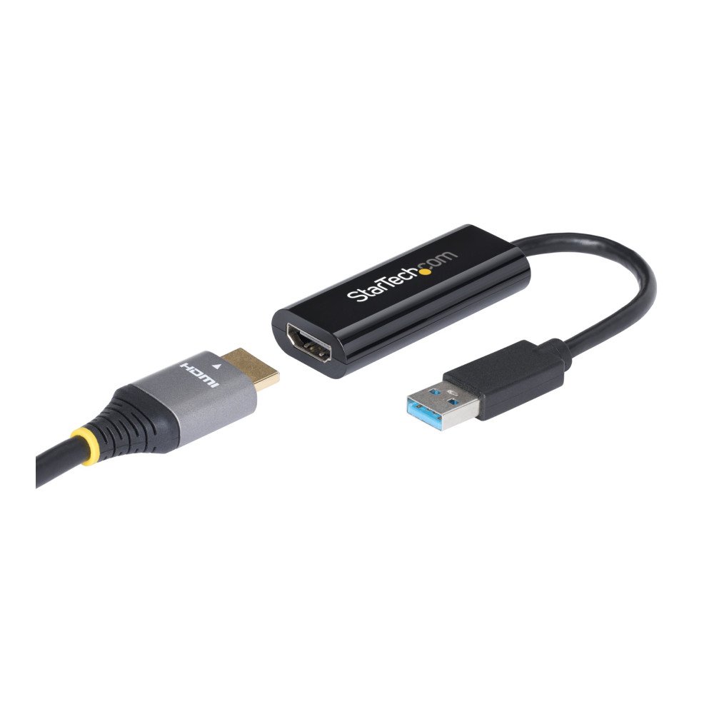 Produktbild för Startech USB 3.0 till HDMI-adapter - 1080p (1920x1200) - Tunn/kompakt USB Type-A till HDMI-skärmadapterkonverterare - Externt video- och grafikkort - Svart - Endast Windows - adapterkabel - HDMI / USB - TAA-kompatibel - 19 cm