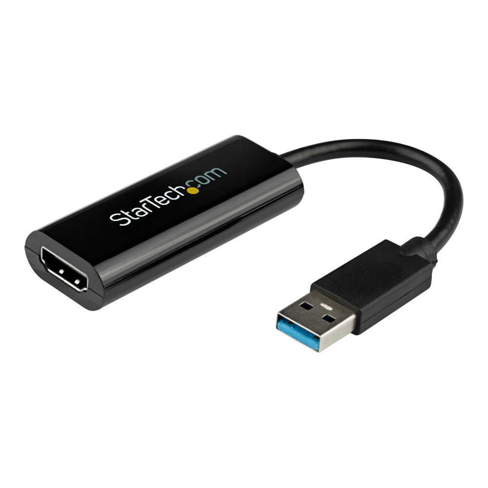 Produktbild för Startech USB 3.0 till HDMI-adapter - 1080p (1920x1200) - Tunn/kompakt USB Type-A till HDMI-skärmadapterkonverterare - Externt video- och grafikkort - Svart - Endast Windows - adapterkabel - HDMI / USB - TAA-kompatibel - 19 cm