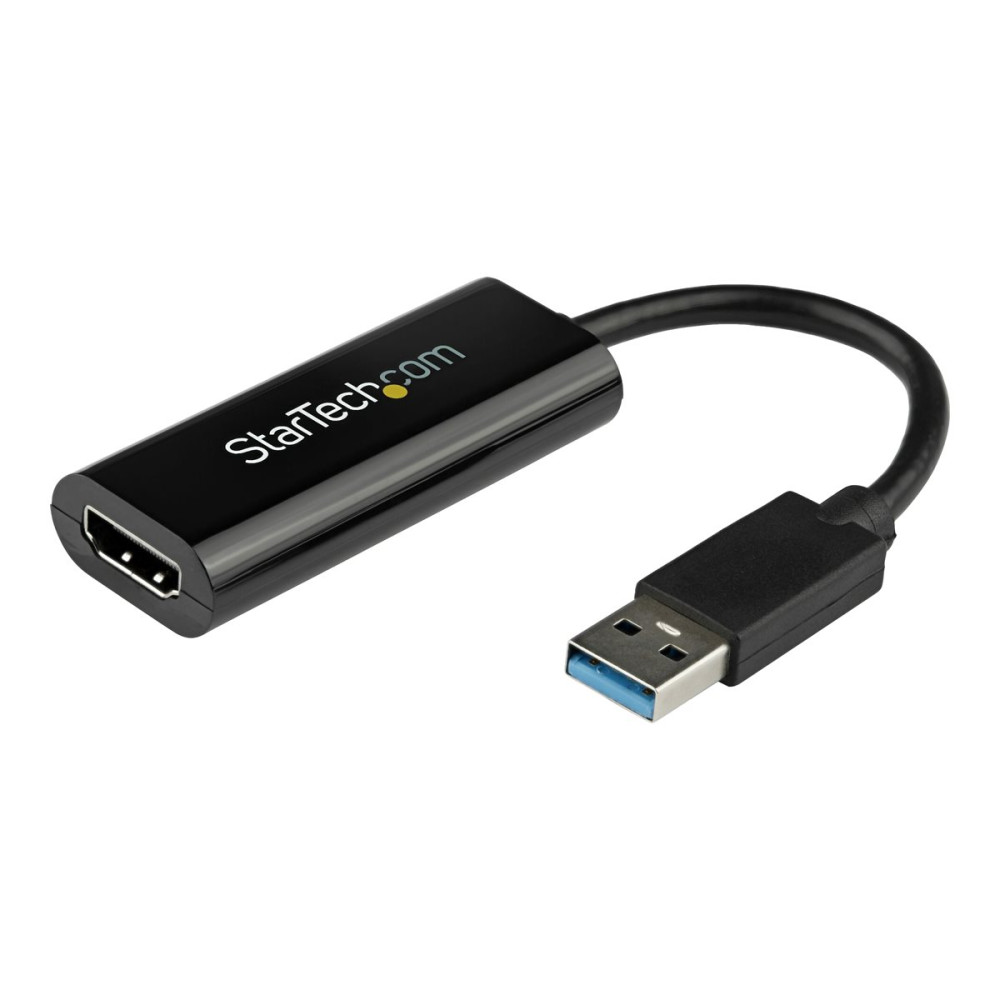 Produktbild för Startech USB 3.0 till HDMI-adapter - 1080p (1920x1200) - Tunn/kompakt USB Type-A till HDMI-skärmadapterkonverterare - Externt video- och grafikkort - Svart - Endast Windows - adapterkabel - HDMI / USB - TAA-kompatibel - 19 cm