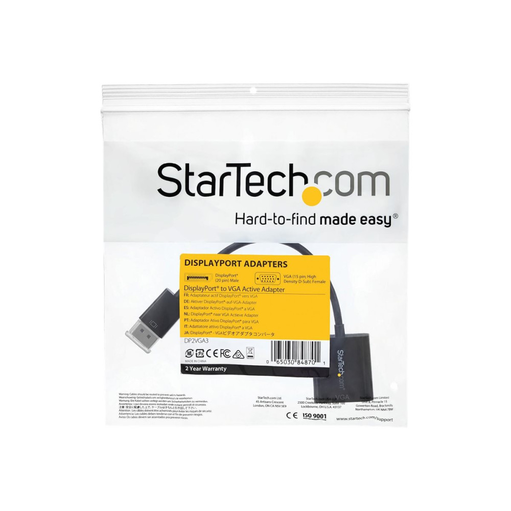 Produktbild för StarTech.com DisplayPort till VGA-adapter - Aktiv DP till VGA konverterare - 1080p Video - DP/DP++-källa till VGA-skärm Kabeladapter - DP till VGA adapterdongel digital till analog - DP 1.2 till VGA - bildskärmsadapter - 10 cm