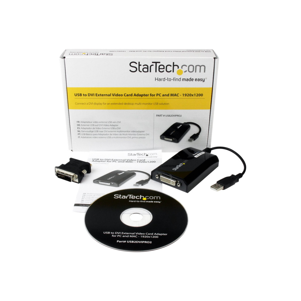 Produktbild för StarTech.com USB till DVI-adapter - 1920x1200 - USB/DVI-adapter - USB till DVI-I - 27 m