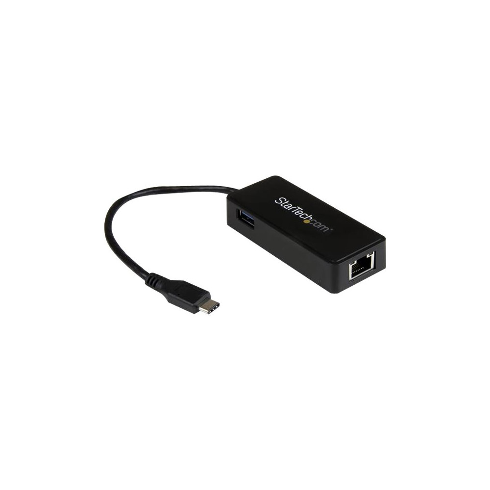 Produktbild för Startech USB-C till Gigabit-nätverksadapter med extra USB-port - Svart - nätverksadapter - USB-C - Gigabit Ethernet + USB 3.1 Gen 2